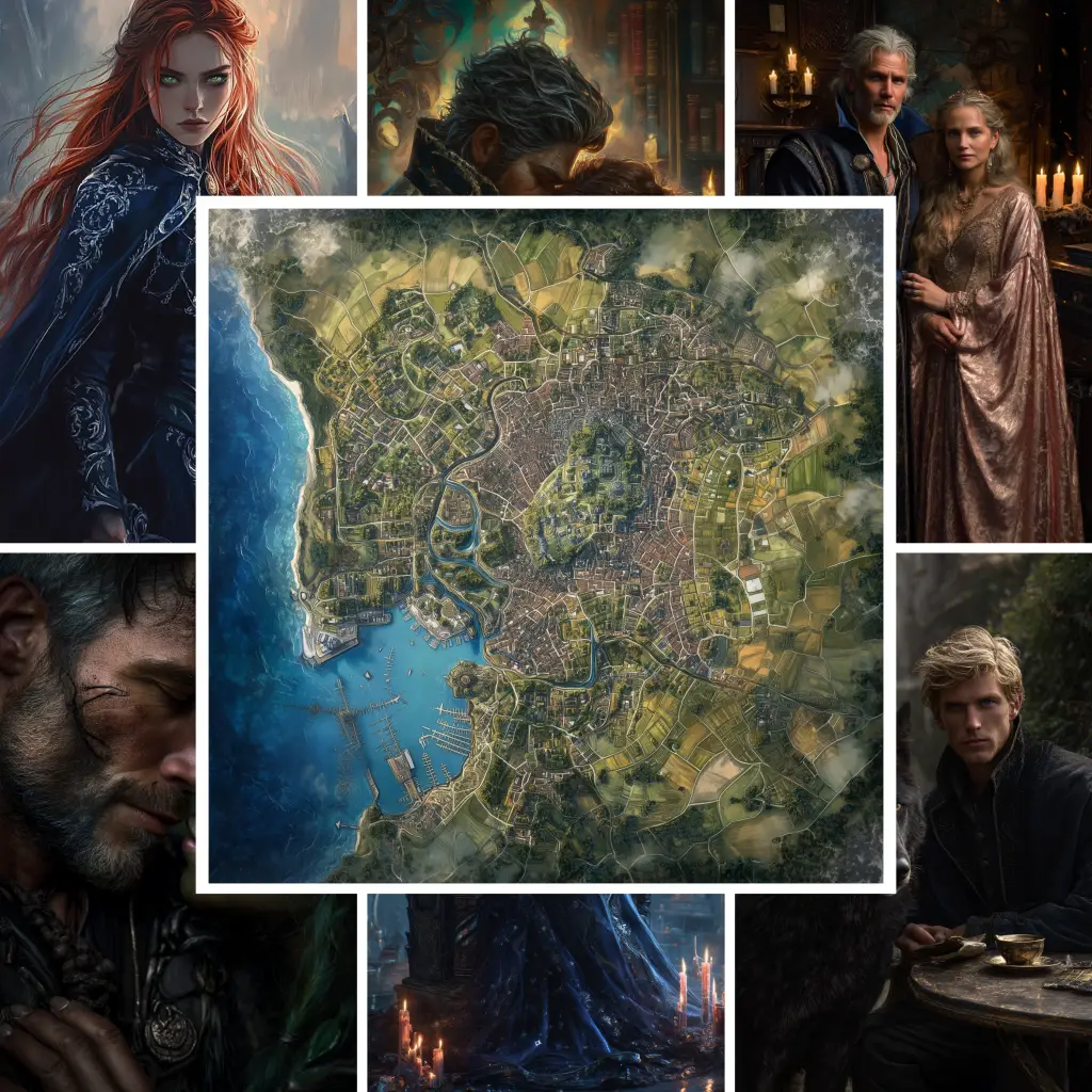 Silvercrest Champions' Guild Character Collage - Myth & Ink Fantasy Novel Heroes from Medieval Realm